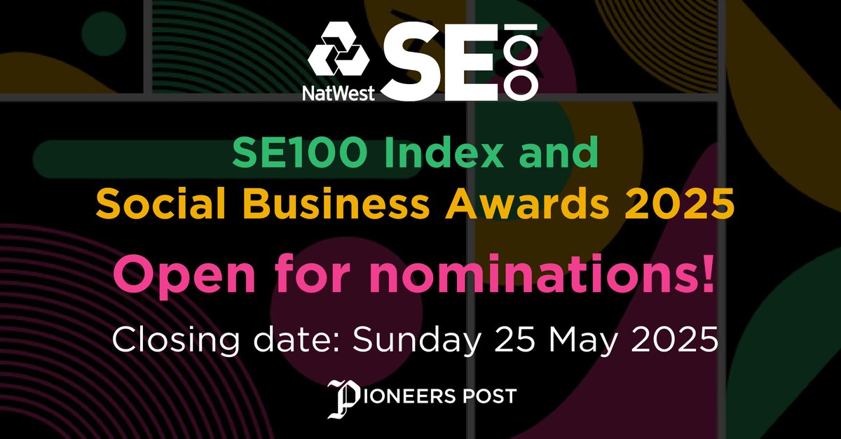 TheSocialInvest's tweet image. Nominations are now open for this year’s #SE100 Index so make sure your organisation is in with a chance of being included! Nominations close on Sunday 25th May. Find out more here: buff.ly/X2OQJDA