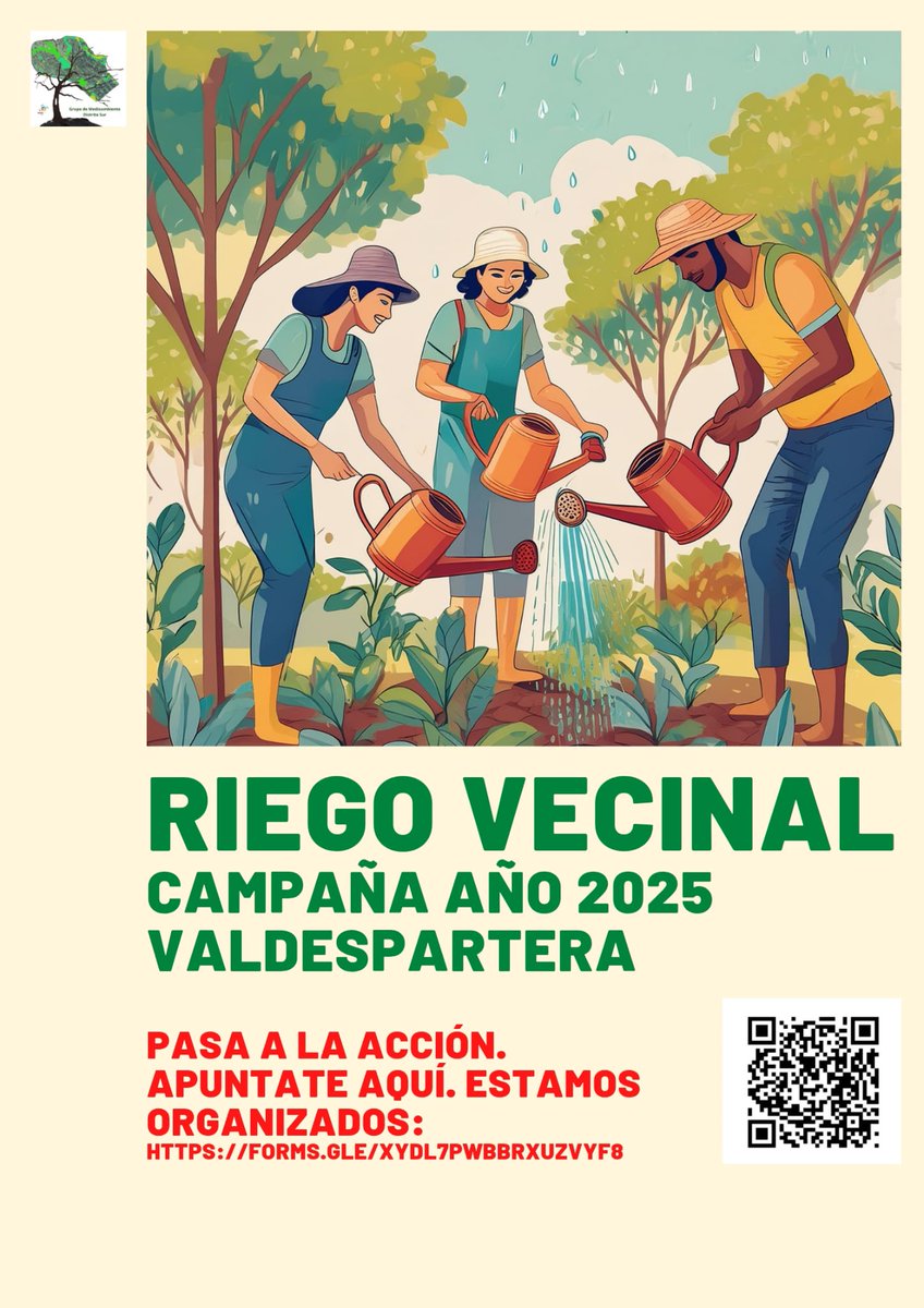 4ª CAMPAÑA DE RIEGO VECINAL. verano 2025
☀️💦🌱🫂

Se acerca el verano y los árboles y arbustos que hemos plantado necesitan un apoyo extra de agua para poder sobrevivir. 

 ✍🏻 Inscribete: forms.gle/4p3UCywTxMnm5N…

GRACIAS EN NOMBRE DE LAS PLANTAS QUE VAMOS A CUIDAR Y REGAR*
🥰🌱
