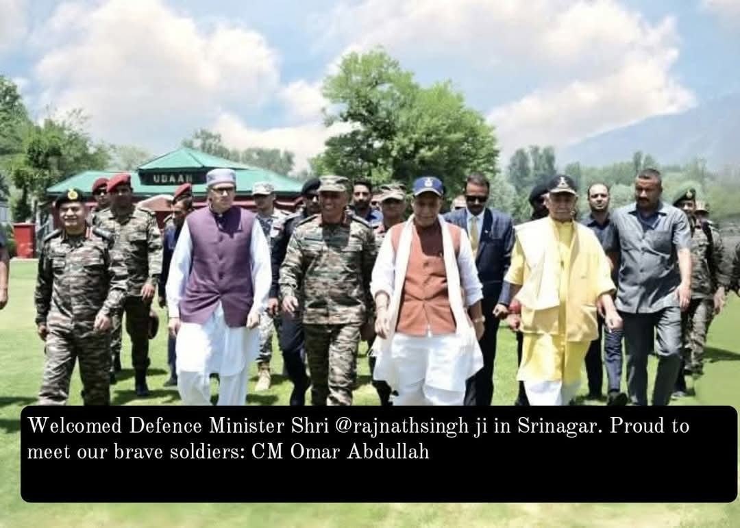 Welcomed Defence Minister Shri <a href="/rajnathsingh/">Rajnath Singh</a> ji in Srinagar. Proud to meet our brave soldiers: CM Omar Abdullah