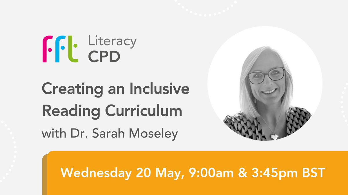 FFT Education (@fftedu) on Twitter photo 🎓 Join our free #CPD with expert <a href="/drsarahmoseley/">Dr Sarah Moseley</a> on creating an inclusive reading curriculum for SEND & neurodiverse learners.
📆 Tue 20 May
09:00–10:00: vist.ly/3n4df66
15:45–16:45: vist.ly/3n4df69
#SEND #Literacy 🎓 Join our free #CPD with expert <a href="/drsarahmoseley/">Dr Sarah Moseley</a> on creating an inclusive reading curriculum for SEND & neurodiverse learners.
📆 Tue 20 May
09:00–10:00: vist.ly/3n4df66
15:45–16:45: vist.ly/3n4df69
#SEND #Literacy