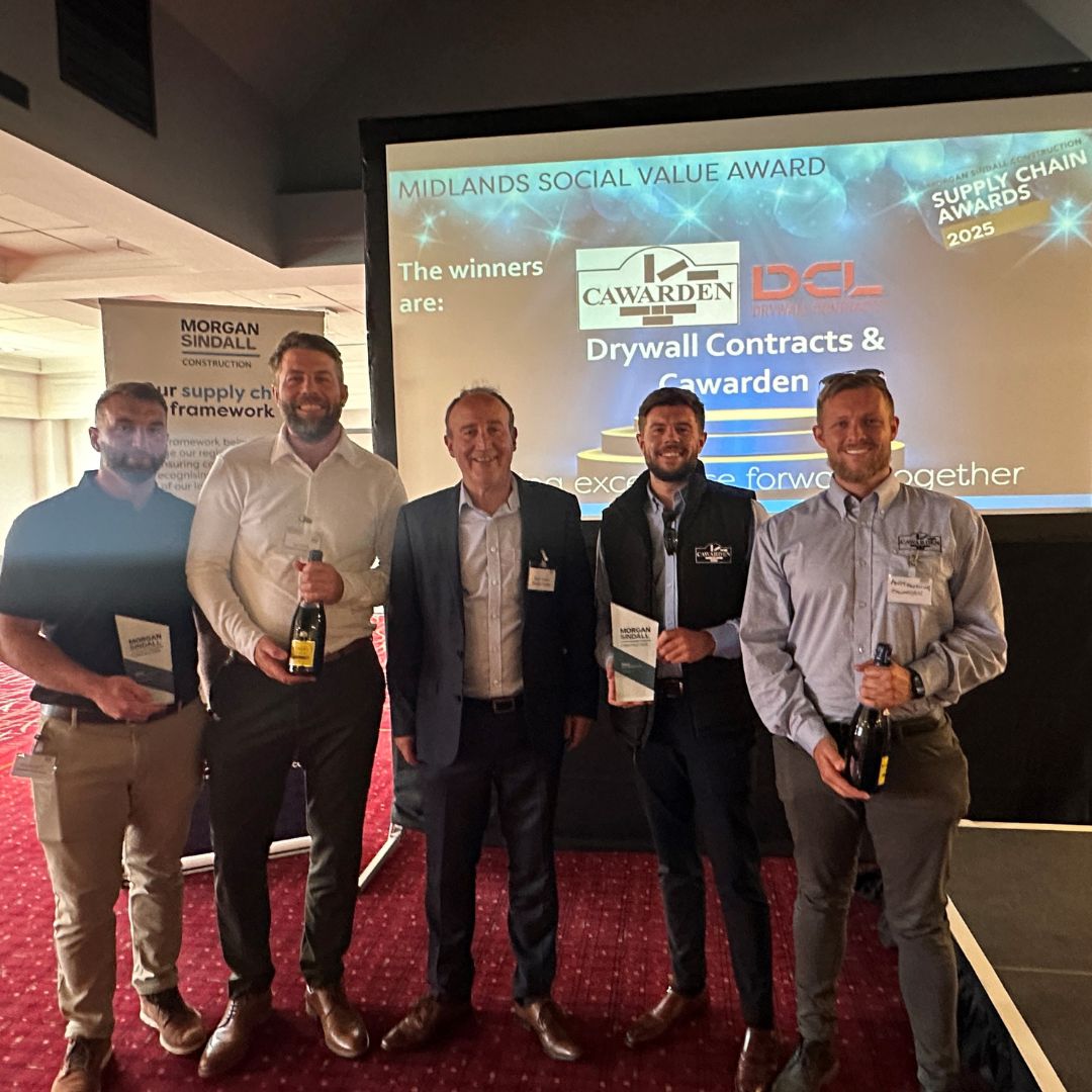 Celebrating success at the Morgan Sindall Construction (Midlands) Regional Awards and Supply Chain event last night! 🏆

We’re proud to have received the #SocialValue Award, split with fellow winners Drywall Contracts. 

#Cawarden