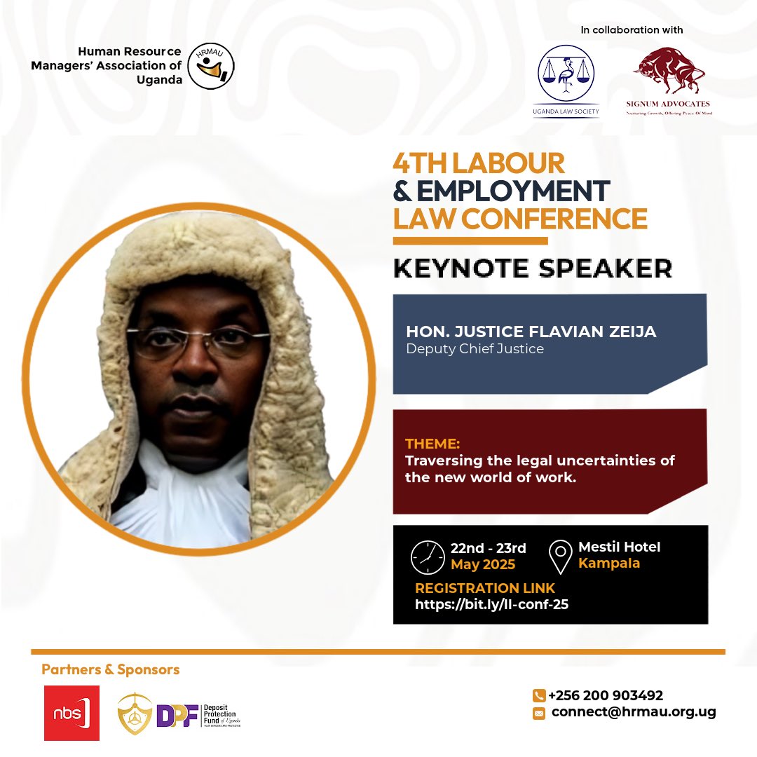 Signumadvocates's tweet image. We are just days away from the 4th Annual Labour and Employment Conference organised in partnership with @hrmauofficial and @ug_lawsociety. 22-23 May 2025,  at Mestil Hotel, Kampala. Come and glean some insights from seasoned HR practitioners and Employment Law. See you there!