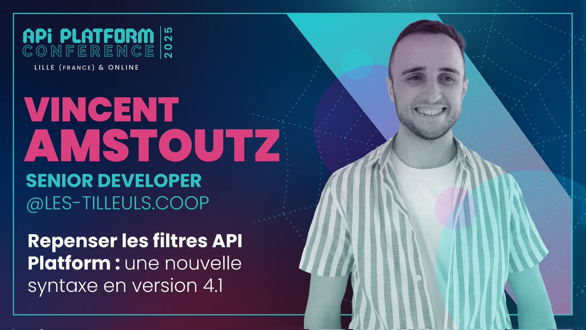 Vincent Amstoutz (@vinceamstoutz) on Twitter photo 🥳I'm very happy to announce my selection for #APIPlatformCon in Lille in September!
I can't wait to tell you about the simplified filters we've implemented on the API platform.
🙏 Les-Tilleuls.coop
& <a href="/ApiPlatform/">API Platform</a> for their confidence!
➡️api-platform.com/fr/con/2025/sp… 🥳I'm very happy to announce my selection for #APIPlatformCon in Lille in September!
I can't wait to tell you about the simplified filters we've implemented on the API platform.
🙏 Les-Tilleuls.coop
& <a href="/ApiPlatform/">API Platform</a> for their confidence!
➡️api-platform.com/fr/con/2025/sp…
