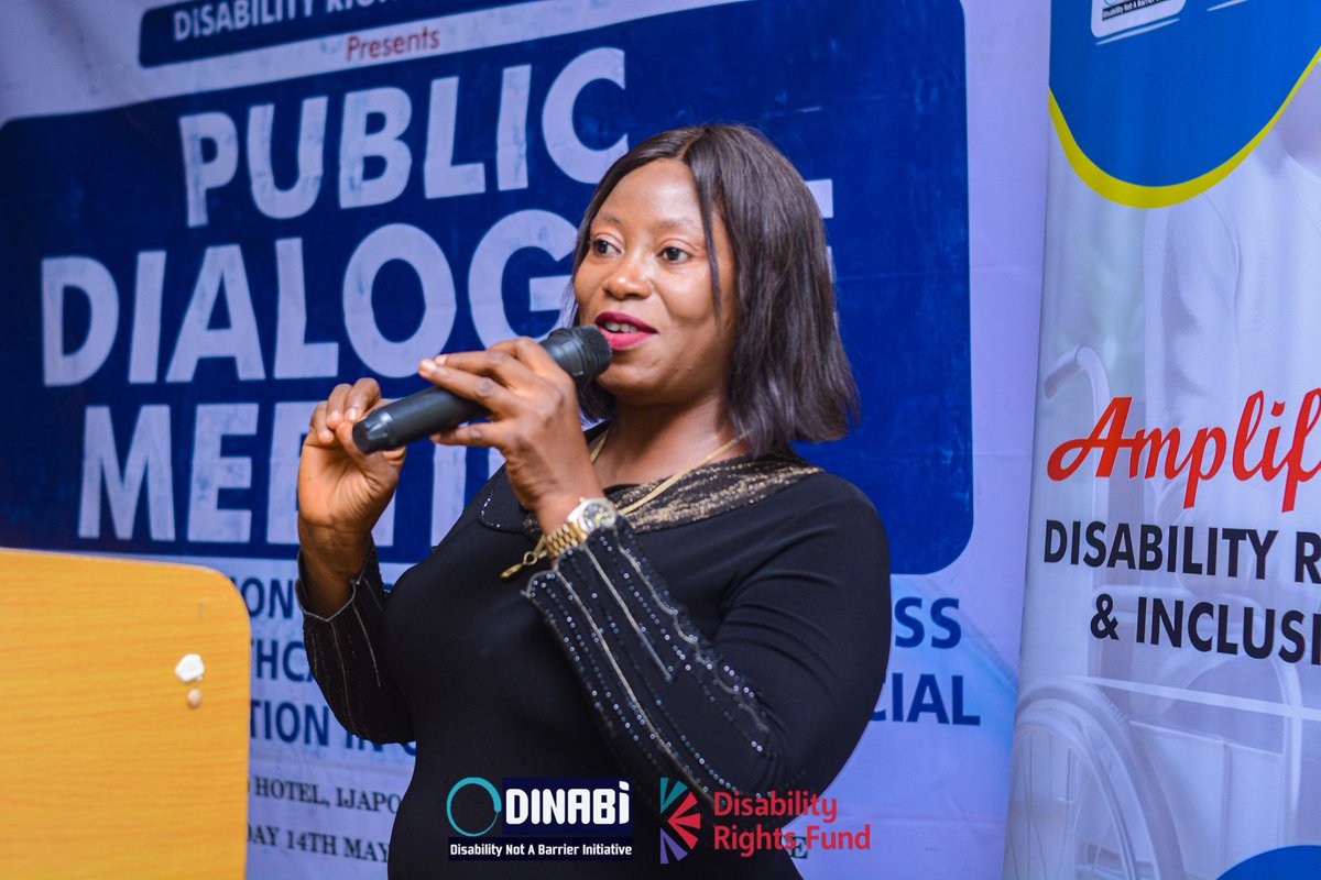 DinabiNig's tweet image. Chairperson for the Ondo State Agency for the Welfare of Persons with Disabilities, Hon. Princess Folashade Arise delivering her goodwill message during the One-Day Public Dialogue meeting on access to quality healthcare services and Inclusive Social Protection in Ondo state