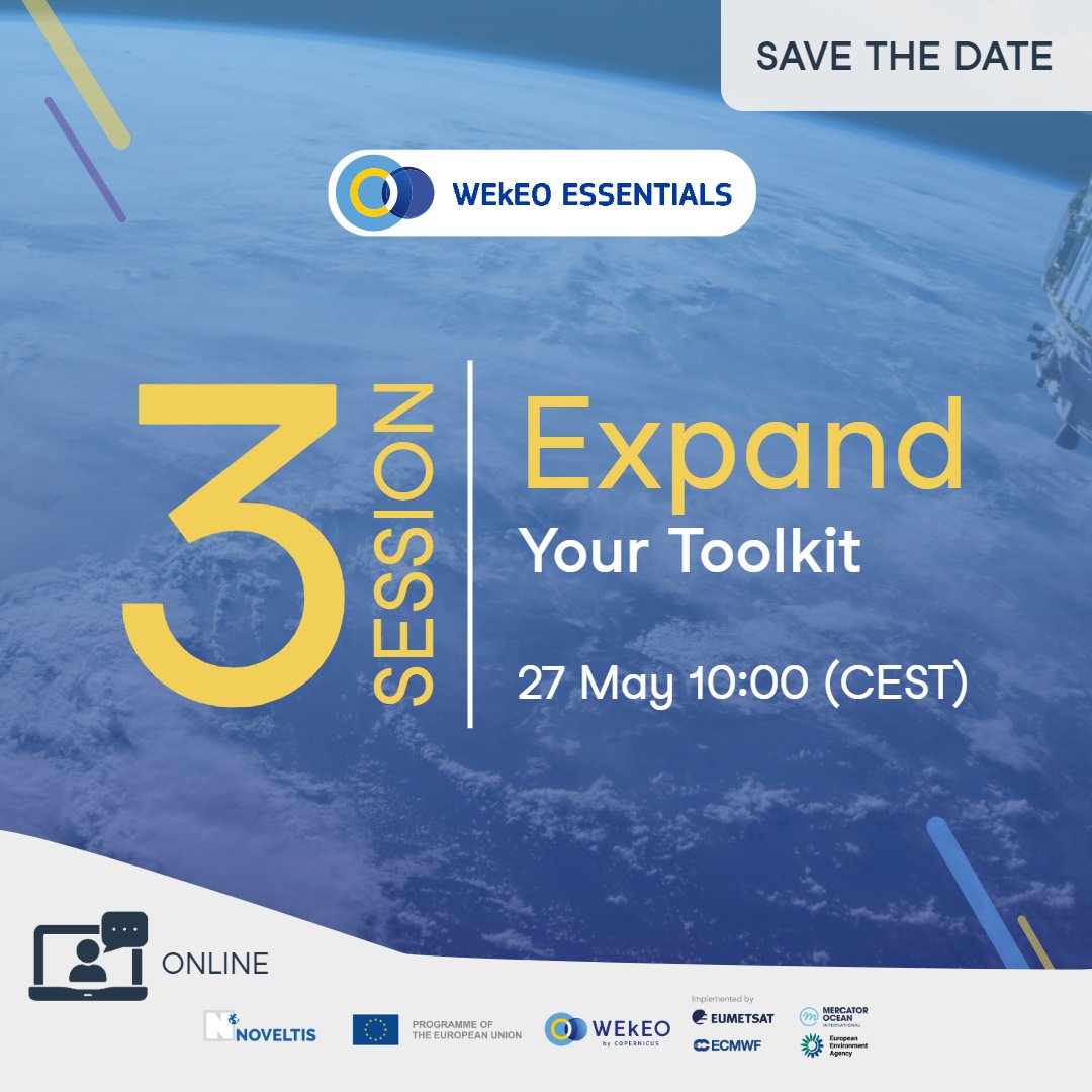 WEkEO_dias's tweet image. 🧰 WEkEO Essentials Webinar series Session Highlight – #3: Expand Your Toolkit
Ready to level up?
Session 3 of our new Webinar series will guide you through additional platform features and tools of WEkEO to become a confident and independent user!
Mark your calendar:
🗓️27th…