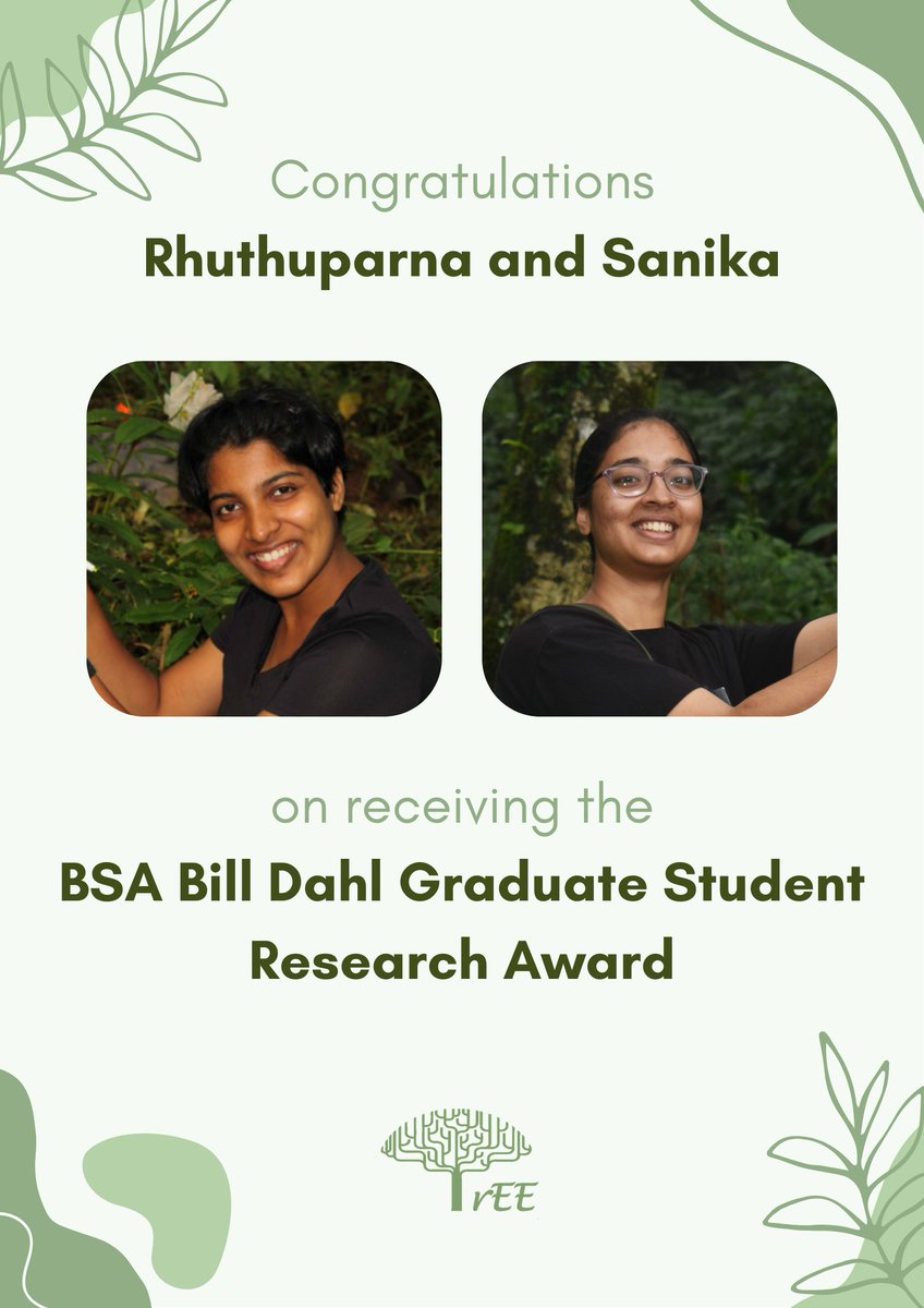 TrEE Lab (@tree_lab) on Twitter photo Congratulations <a href="/rhuthuparna/">Rhuthuparna</a> and <a href="/sanikagoray/">Sanika Goray</a> on receiving the BSA Bill Dahl Graduate Student Research Award!
<a href="/vinita_gowda/">Vinita Gowda: Success has never been my weakness</a> <a href="/Botanical_/">Botanical Society of America</a> <a href="/iiserbhopal/">IISER Bhopal</a> Congratulations <a href="/rhuthuparna/">Rhuthuparna</a> and <a href="/sanikagoray/">Sanika Goray</a> on receiving the BSA Bill Dahl Graduate Student Research Award!
<a href="/vinita_gowda/">Vinita Gowda: Success has never been my weakness</a> <a href="/Botanical_/">Botanical Society of America</a> <a href="/iiserbhopal/">IISER Bhopal</a>