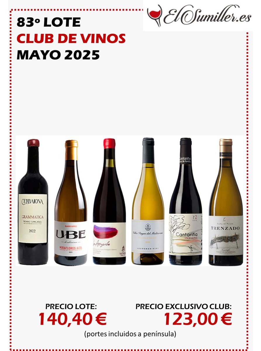 🍷 Lote Mayo 2025 | Club de Vinos El Sumiller 🍾 - mailchi.mp/3b7b022eacfa/c… Hazte socio sin compromiso y disfrute de estos magníficos lotes a un precio ventajoso.