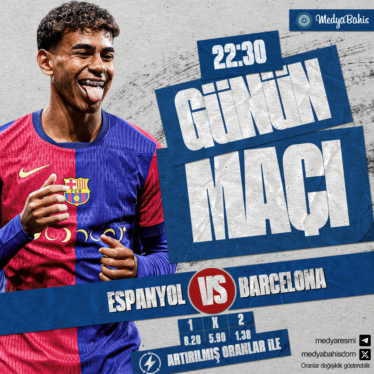 🏆 Medya'da Günün Maçı!
⚽️ Espanyol❌Barcelona
📲 cutt.ly/3eUUNOPy
🎁 %100 Risksiz Bahis ile Medya'da!