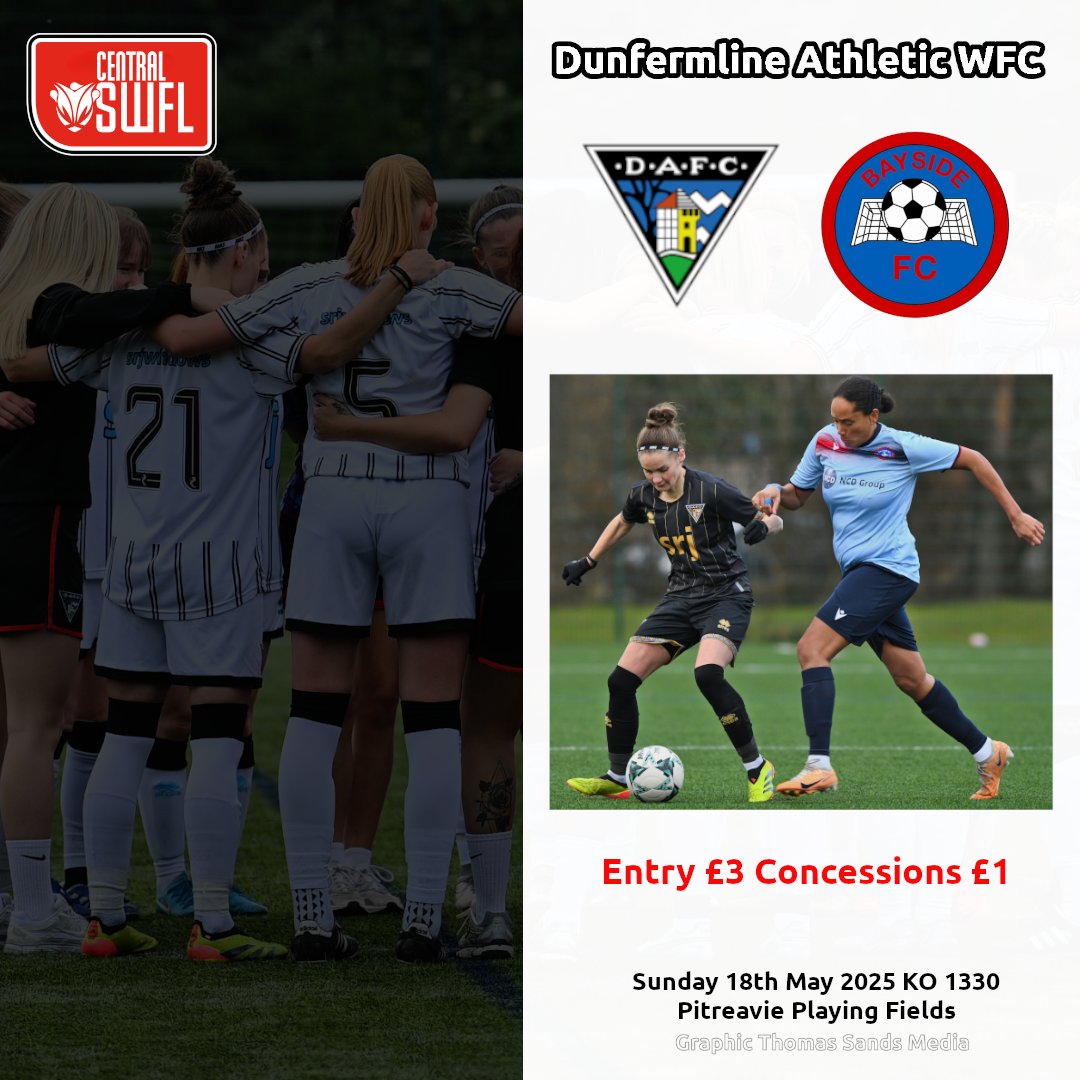 Dunfermline Athletic WFC (@officialdawfc) on Twitter photo Sunday see's our last game of the <a href="/RegionalSWFL/">Scottish Women's Football League</a> Central v <a href="/BaysideWomenFC/">Bayside Women & Girls FC</a> save our play-off v <a href="/ecfcwomen/">Elgin City FC Women</a> . On completion of the match <a href="/ScotWFootball/">Scottish Women’s Football</a> will be presenting the league trophy to us. It would be great to see you all there <a href="/_DACC___/">Dunfermline Athletic CC</a> Sunday see's our last game of the <a href="/RegionalSWFL/">Scottish Women's Football League</a> Central v <a href="/BaysideWomenFC/">Bayside Women & Girls FC</a> save our play-off v <a href="/ecfcwomen/">Elgin City FC Women</a> . On completion of the match <a href="/ScotWFootball/">Scottish Women’s Football</a> will be presenting the league trophy to us. It would be great to see you all there <a href="/_DACC___/">Dunfermline Athletic CC</a>