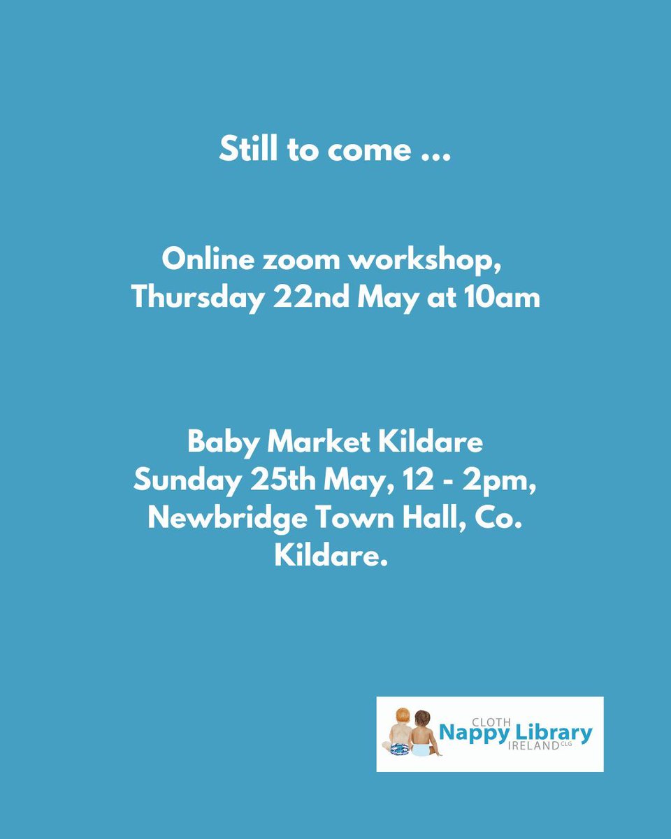 Updated upcoming May events where you can meet our volunteers and find out all about cloth nappies and how the library works. 

🌱 Thanks to @TheBabyMarketIreland.

Link to book free online workshop here eventbrite.ie/e/cloth-nappy-….

 #newparent #ditchthedisposables #choosetoreuse