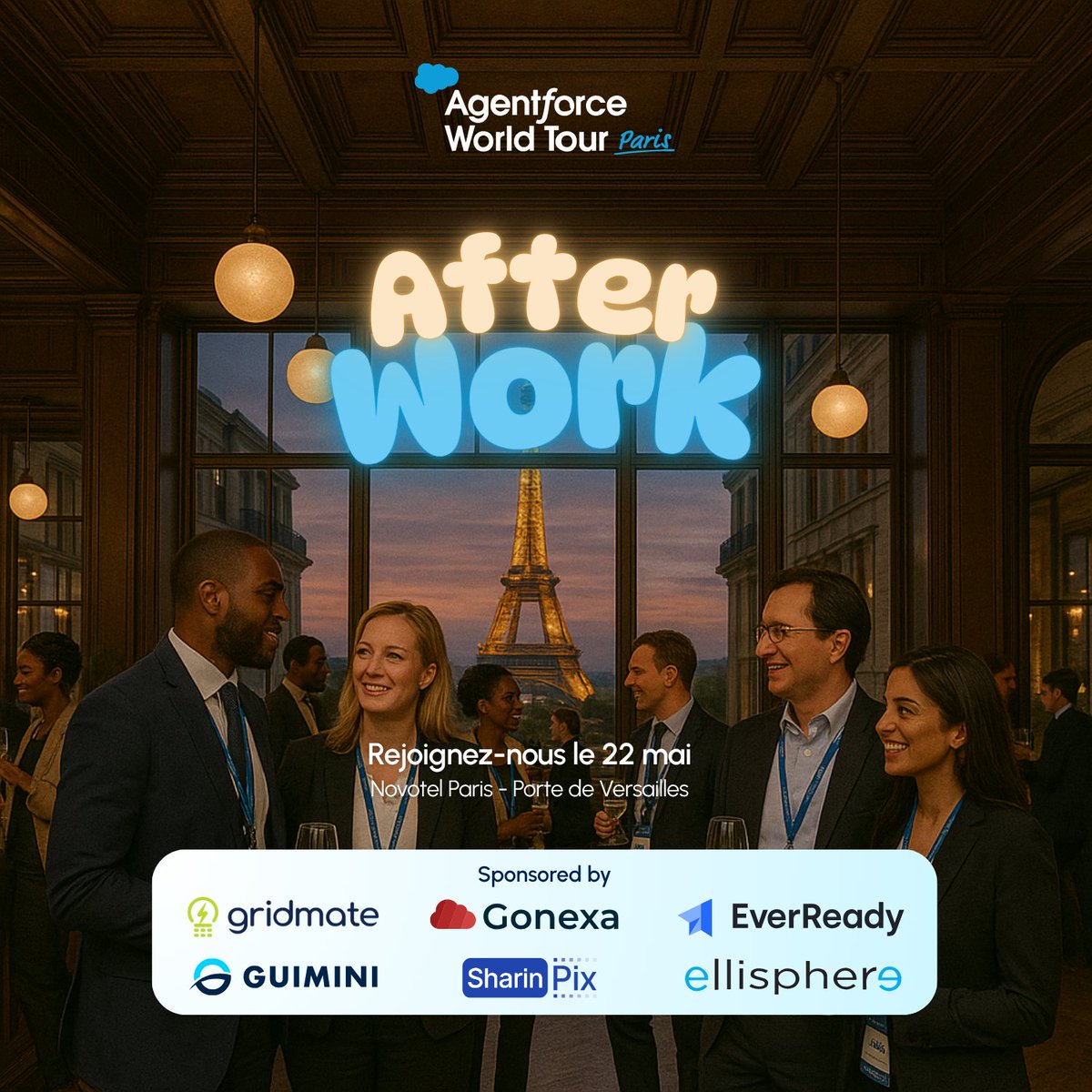 AFTER WORK – L’ultime rendez-vous de l’Agentforce World Tour Paris !

Prolongez la magie de cette journée en partageant un moment convivial autour d’un verre.

📍 Rosé Restaurant, Novotel Paris Porte de Versailles, dès 18h.

🥂 Networking, échanges et ambiance détendue assurée !