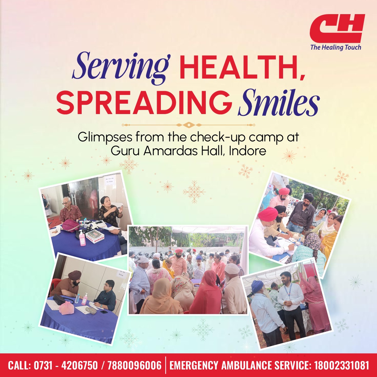 290+ Lives Touched, Countless Smiles Spread!

Here’s a glimpse from our free health check-up camp at Guru Amardas Hall, Indore.

We’re grateful to serve the community with care, compassion, and commitment.

0731-4206750 / 078800 96006

#CHRC #ChoithramHospital #HealthCamp