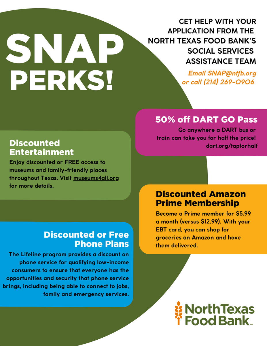 North Texas Food Bank (@ntfb) on Twitter photo Did you know? SNAP benefits come with extra perks! ā
š Need help? Contact the North Texas Food Bankās Social Services Team for assistance at SNAP@ntfb.org or (214) 269-0906 Did you know? SNAP benefits come with extra perks! ā
š Need help? Contact the North Texas Food Bankās Social Services Team for assistance at SNAP@ntfb.org or (214) 269-0906
