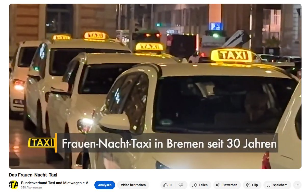 Unsere Mai-Taxihelden kommen aus Bremen: Taxi-UnternehmerInnen tragen hier die Zuschüsse selbst - von staatlicher Seite gibt es keine Zuschüsse, damit Frauen abends sicher nach Hause kommen.
youtube.com/watch?v=KkxZP1…

#taxihelden #taxilegenden #fahrtaxi #taxi #FrauenNachttaxi