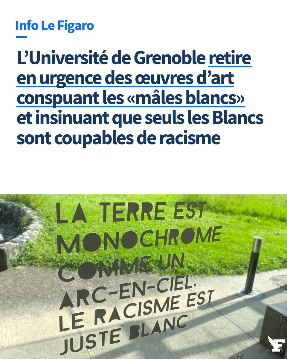 Suite à une pétition lancée par l’UNI, le président de l’Université Grenoble Alpes a demandé le retrait de plusieurs inscriptions artistiques qui dénoncent les «mâles blancs».
→ lefigaro.fr/actualite-fran…