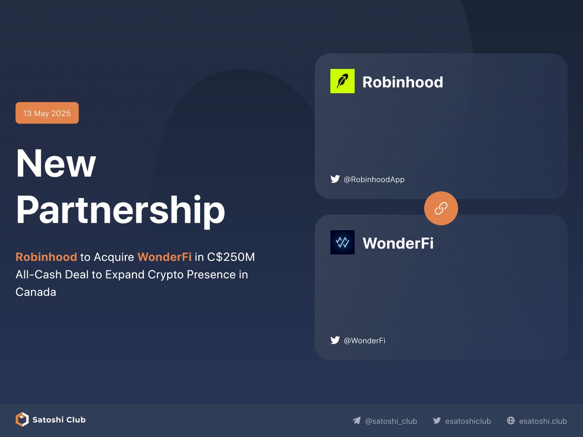 RobinhoodApp is acquiring WonderFi for C$250M, expanding its crypto reach  in Canada. The all-cash deal brings Bitbuy & Coinsquare under Robinhood  Crypto and delivers a 41% premium to shareholders.