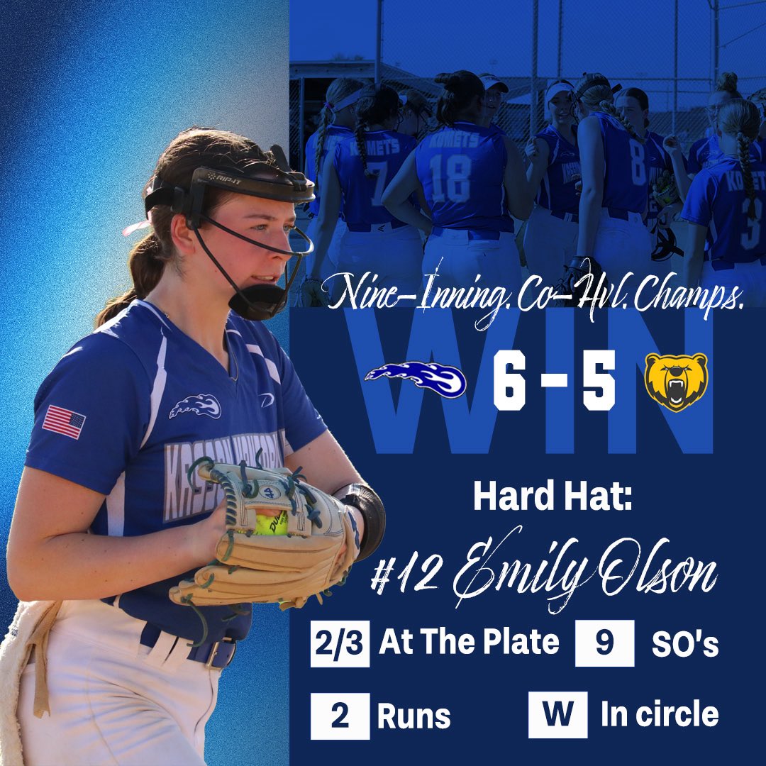 KM’s Emily Olson earned the Hard Hat honor for her performance in yesterday’s win over Byron.