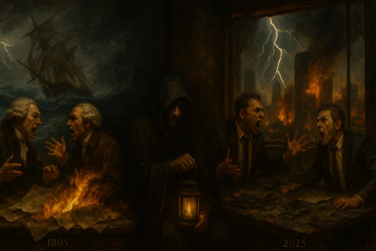 DarielVortex's tweet image. Two hundred winters hath passed, yet still doth fools grip the helm. The powder hath changed its guise, yet not its wretched aim. Naught doth work as it ought… for ne’er it did. The world is not broken — 'twas wrought so by witless hands.
 — Dariel Vortex, Anno Domini MDCCCV