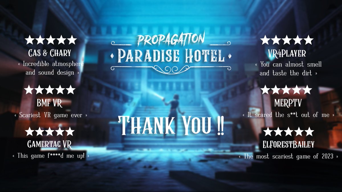 😱Some say Propagation: Paradise Hotel is scary. We say you can't know until you've played. 

➡️Get the game on PSVR2 (50% off ends May28): tinyurl.com/mspdx493
➡️Get the game on Quest: tinyurl.com/27fr937t
➡️Get the game on Steam: tinyurl.com/mryffx9m

#VRgames