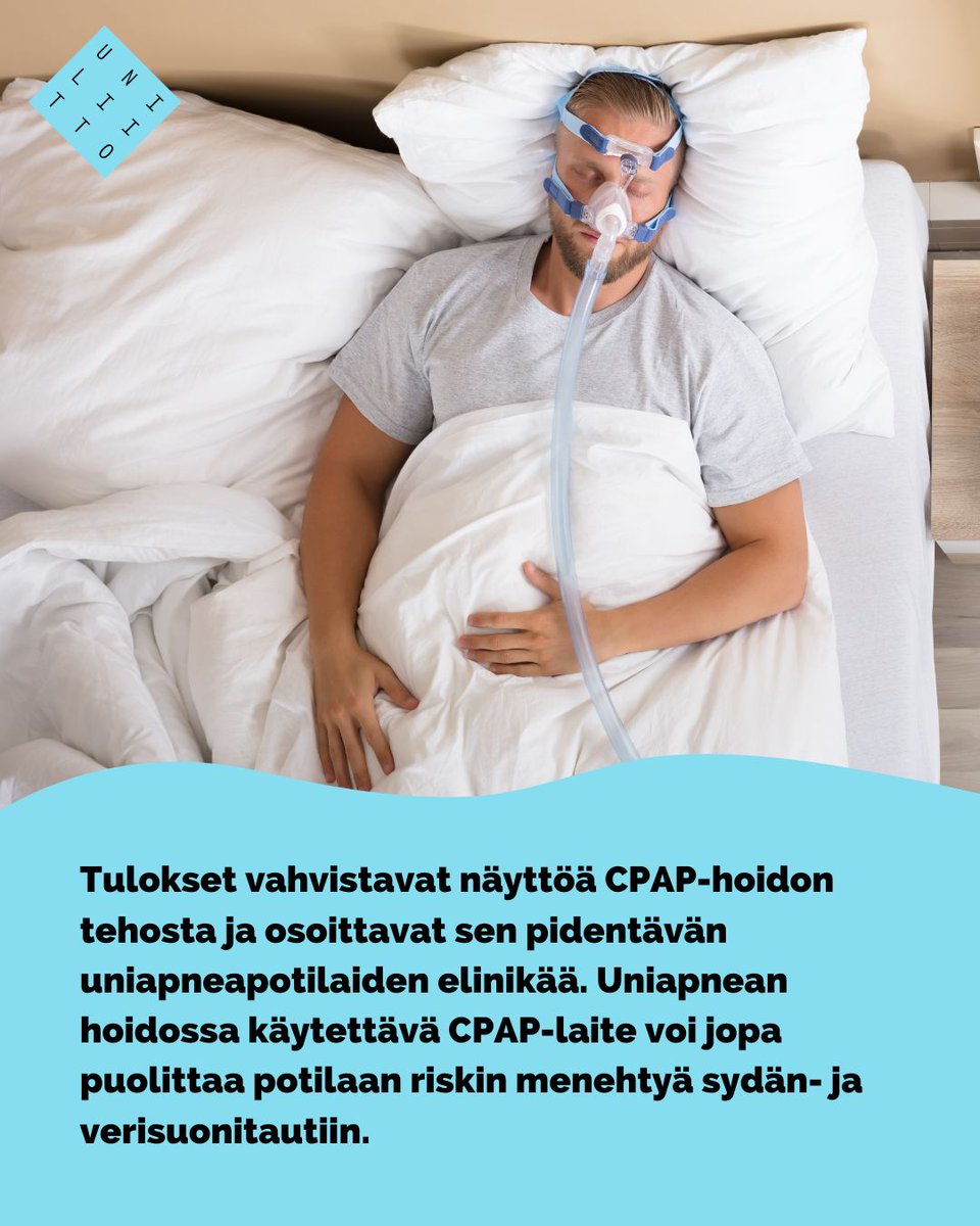 Tutkijat analysoivat 30 tutkimuksen ja yhteensä lähes 1,2 miljoonan keskimäärin 60-vuotiaan uniapneapotilaan tiedot. Tulokset vahvistavat näyttöä CPAP-hoidon tehosta ja osoittavat sen pidentävän uniapneapotilaiden elinikää. Julkaistu Lancet Respiratory Medicine -lehdessä.