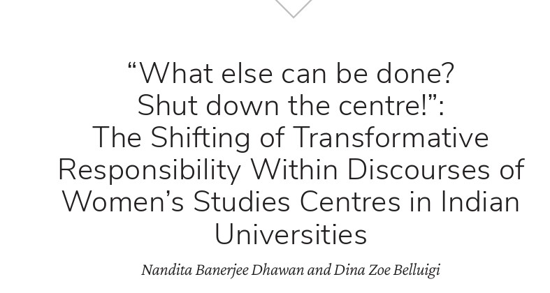 If you are interested in the institutionalisation, growth &amp; current deterioration of structural support for ‘Women’s Studies’ (WS) in Indian public #HigherEd  

... an OA version of this chapter is available on pure.qub.ac.uk/en/publication…

#gender #CriticalUniversityStudies
