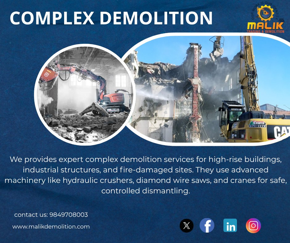 MalikDemoli96's tweet image. Complex demolition involves the strategic dismantling or removal of large, high-risk, or structurally intricate buildings and infrastructure.#ComplexDemolition
#StructuralDemolition
#DemolitionEngineering
#ControlledDemolition
#HeavyDemolition
#UrbanDemolition
#DemolitionSafety