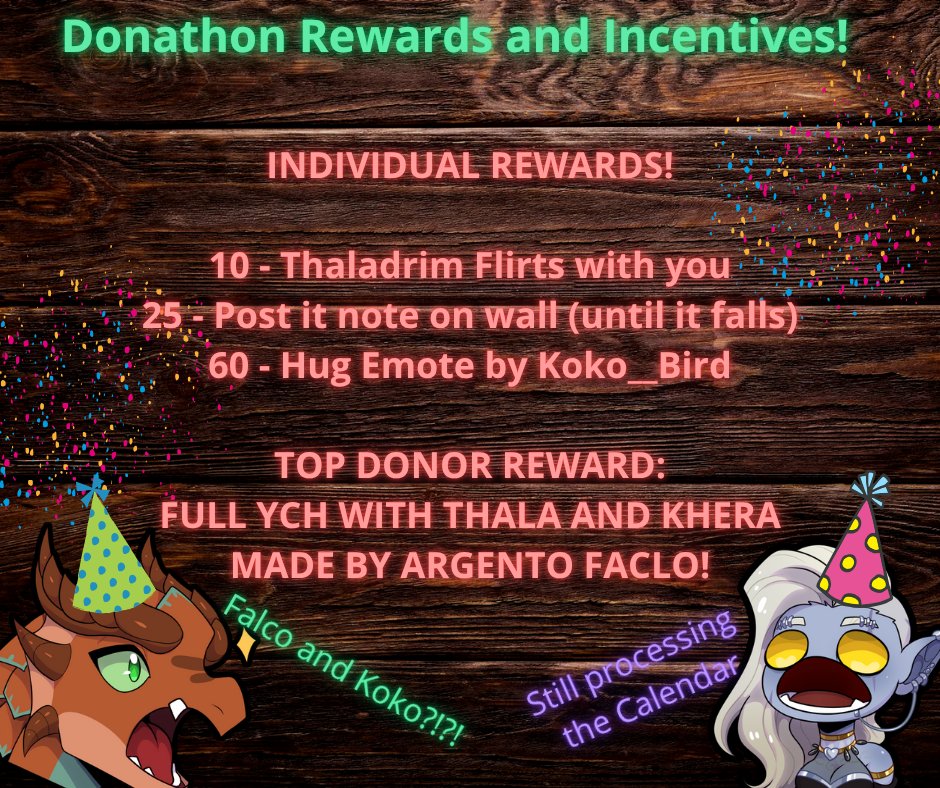 Thaladrim_Gruta's tweet photo. DONATHON REWARDS AND INCENTIVES!!
Don't forget! May 17th to June 1st!
We're almost there!!
People who donate and TOP DONOR will also recieve personalized Roles in the Tavern's Discord!
#donathon #streamevents #DragonPNGTuber #Vtubers https://t.co/4rs2VwUDcK
