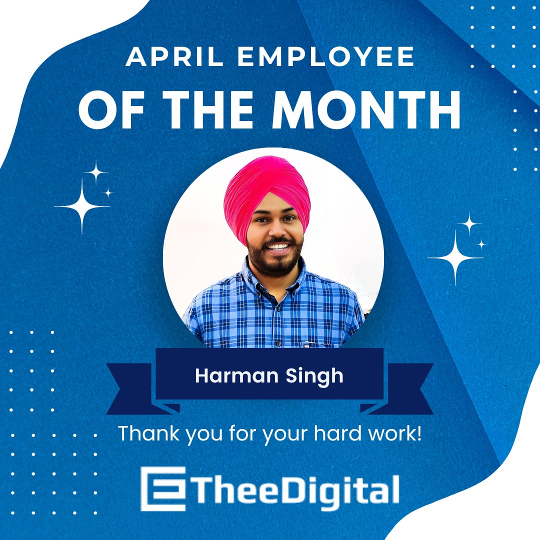 TheeDigital's tweet image. 🎉 Shoutout to Harman Singh — our April Employee of the Month!
He jumped in to help close tricky support issues 🛠️ and consistently brings great energy to every client interaction.
Appreciate your drive + dependability, Harman!
#EOM #TheeDigital #WebSupport #Teamwork