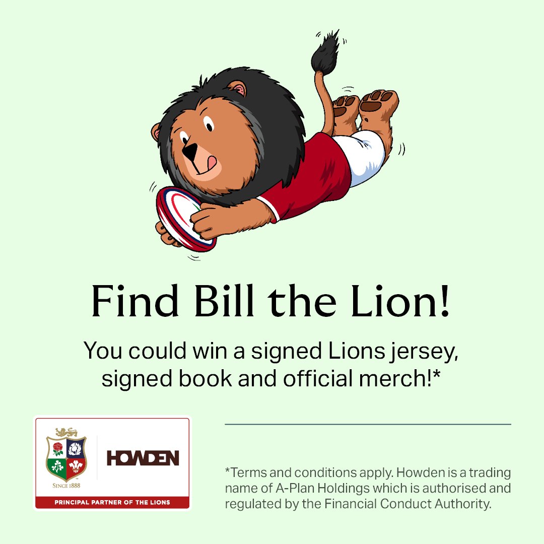 Howden (formerly Laurie Ross) (@laurierossins) on Twitter photo Want to win a #Lions jersey signed by <a href="/lionsofficial/">British & Irish Lions</a> ambassadors, a signed <a href="/GoodBadRugby/">The Good, The Bad & The Rugby</a> book, and a tote bag of Lions merch? Find Bill the Lion mascot on our website to enter! Where could he be? 🦁 Ends 23/5 👉 ow.ly/ieYi50VLbSS #LionsSquadSelection #RugbyFans #RugbyMerch Want to win a #Lions jersey signed by <a href="/lionsofficial/">British & Irish Lions</a> ambassadors, a signed <a href="/GoodBadRugby/">The Good, The Bad & The Rugby</a> book, and a tote bag of Lions merch? Find Bill the Lion mascot on our website to enter! Where could he be? 🦁 Ends 23/5 👉 ow.ly/ieYi50VLbSS #LionsSquadSelection #RugbyFans #RugbyMerch