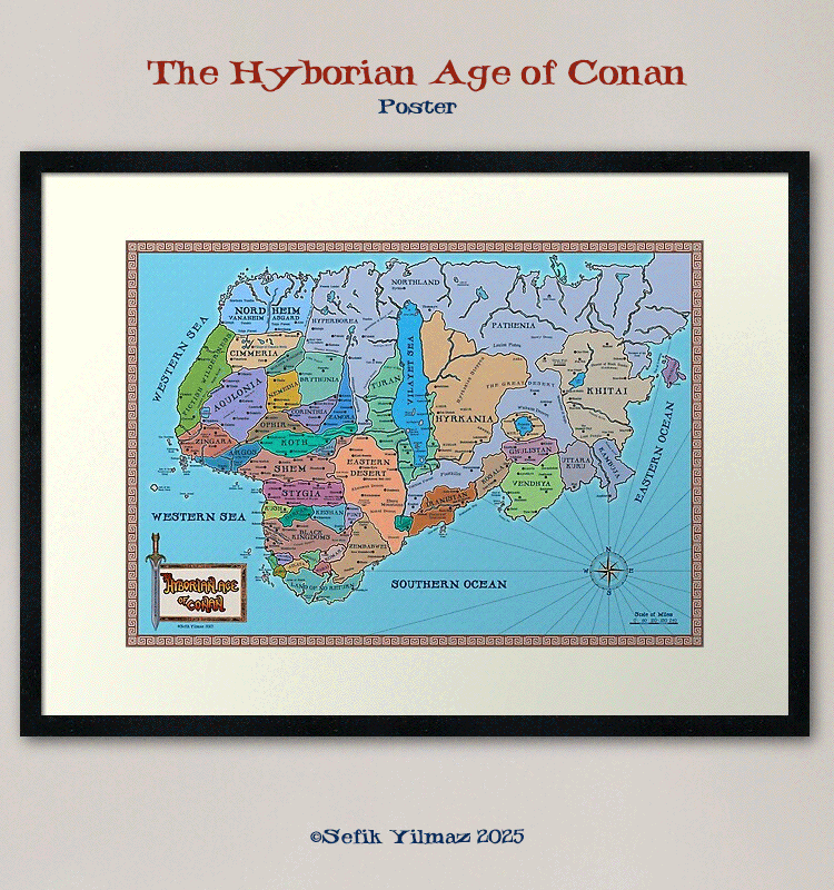 erkmenartworks's tweet photo. The  Hyborian Age of Conan Poster design. The map was created by famous pulp  fiction writer Robert E. Howard for the fantasy stories of Conan the  Barbarian.

#conanthedestroyer #conanthecimmerian #posters  #worldmap #fantasymap #erkmenartworks https://t.co/SQYQAKba1A