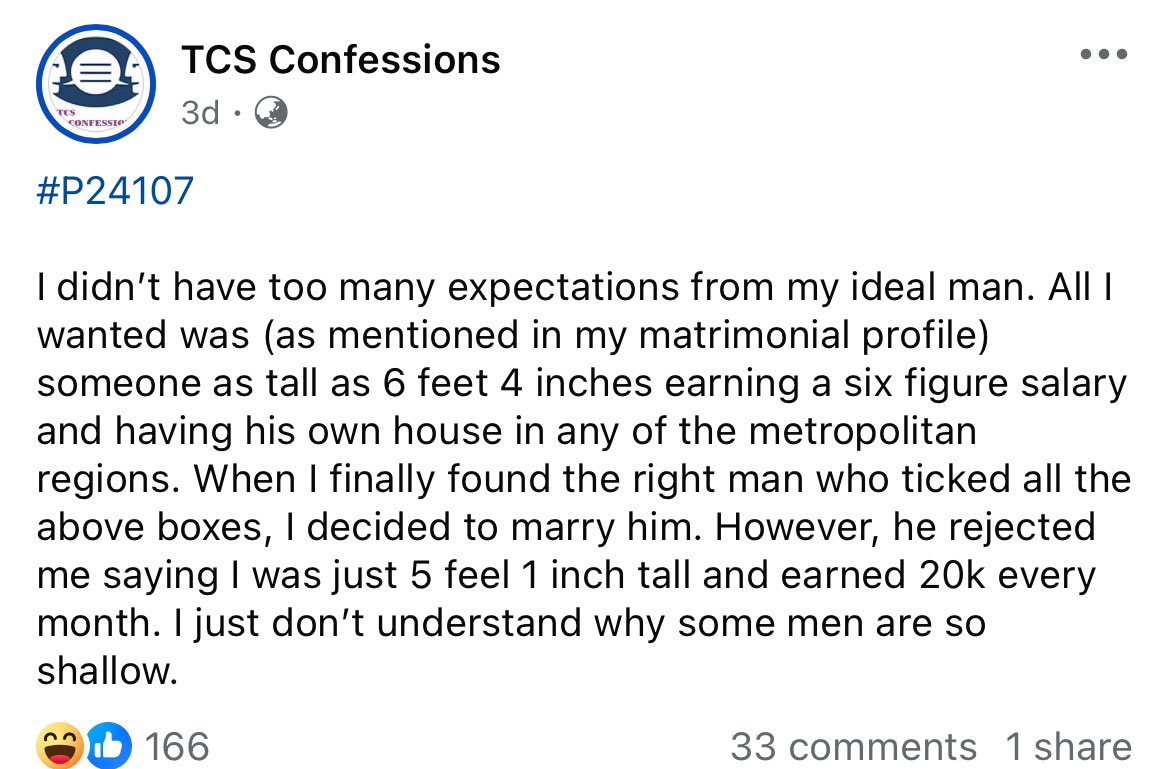 She was earning just 20k and expected a man with six figure salary to marry her.

Got rejected!! Now she is upset!
These women want equality 🤣🤣🤣