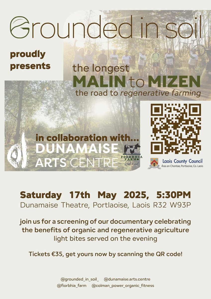 Laois Heritage (@laoisheritage) on Twitter photo If you're interested in regenerative farming and like amazing food, this is the event for you! Details below.
Book using QR code or link: tinyurl.com/4z3khw6k
Saturday 17th May in <a href="/dunamaise/">Dunamaise Arts Centere</a> If you're interested in regenerative farming and like amazing food, this is the event for you! Details below.
Book using QR code or link: tinyurl.com/4z3khw6k
Saturday 17th May in <a href="/dunamaise/">Dunamaise Arts Centere</a>