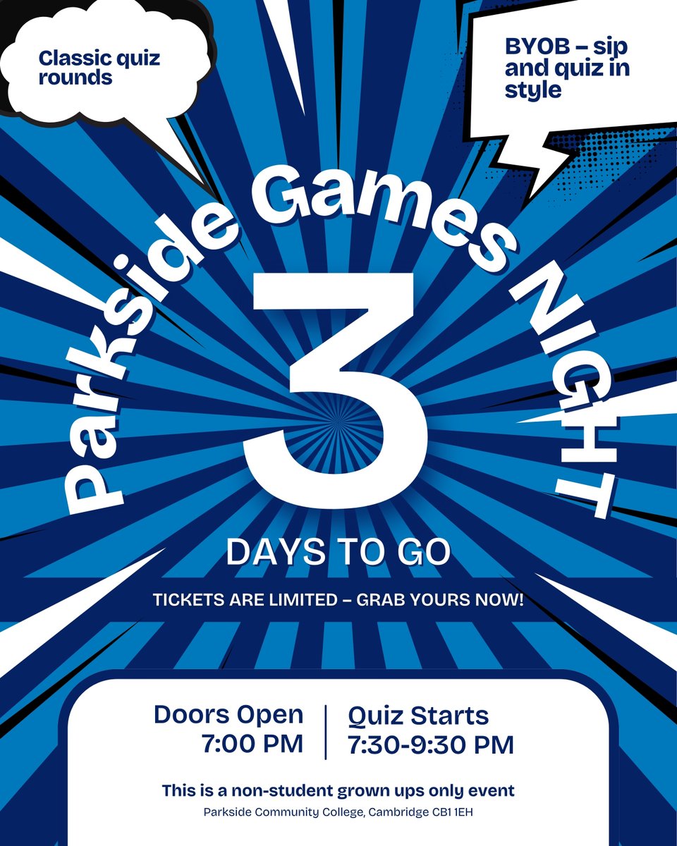 ⏳ Only 3 Days to Go!
Parkside Games Night is almost here – and you do not want to miss this 🎉 <a href="/ParksideAlumni/">Parkside Alumni</a> 

🎟️ Tickets are flying – grab yours now:
👉 parksidealumni.org.uk/event/parkside…