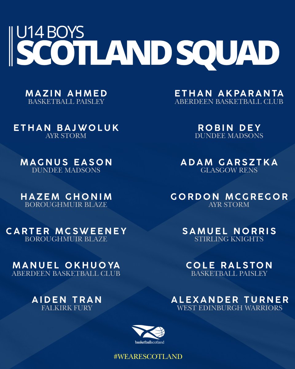 🏴󠁧󠁢󠁳󠁣󠁴󠁿 | 𝗯𝗮𝘀𝗸𝗲𝘁𝗯𝗮𝗹𝗹scotland is proud to announce the 2025 Scotland U14 Boys’ and Girls’ Squads.

#WeAreScotland