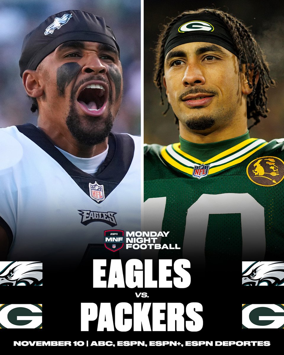 DEFENDING CHAMPS IN LAMBEAU UNDER THE LIGHTS 🤩 

Eagles-Packers | Nov. 10 | ABC, ESPN, ESPN+, ESPN DEPORTES