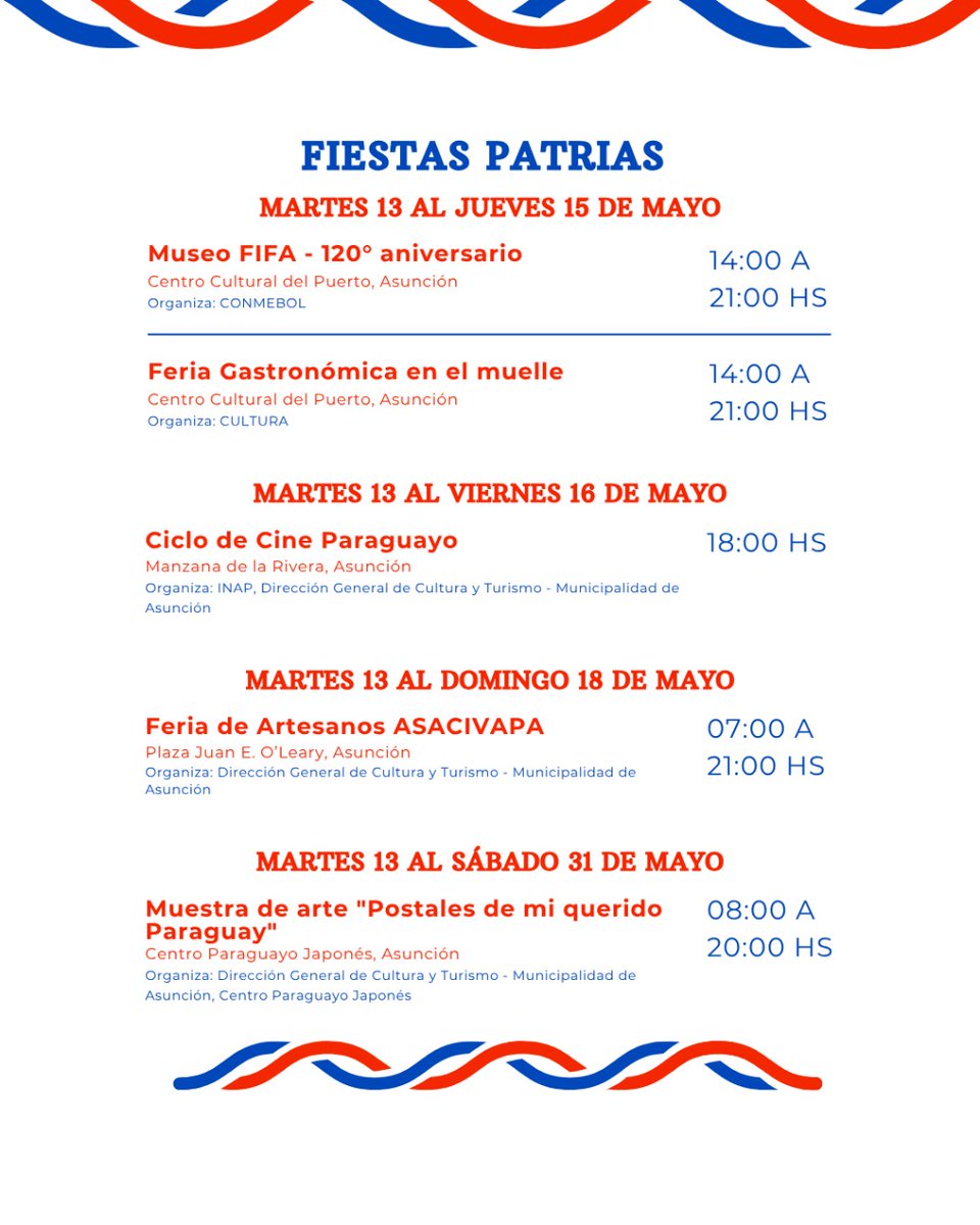 ParaguayTVHD's tweet image. 🗓️Agenda por fiestas patrias y Día de la Madre:
¡¡Muchas actividades para toda la familia!!🤩✨
#Senatur #14DeMayo #Turismo #FiestasPatrias
