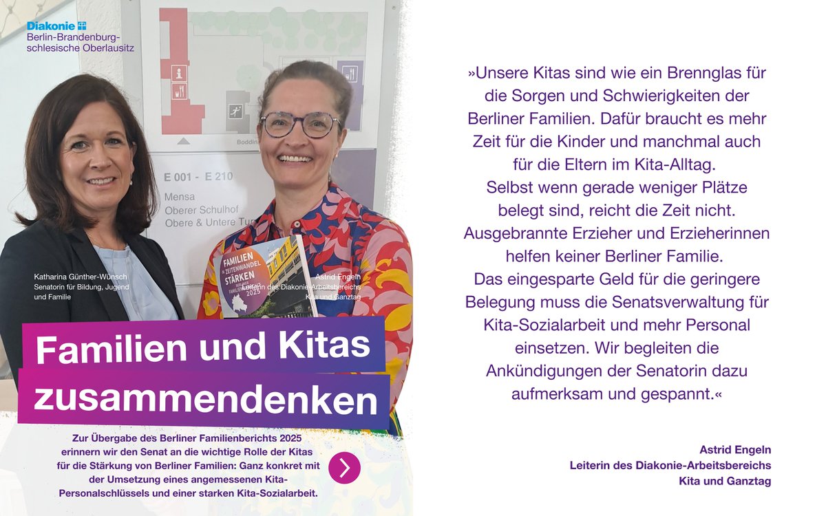 Zur Übergabe des Berliner Familienberichts 2025
erinnern wir den Senat an die wichtige Rolle der #Kita
für die Stärkung von Berliner Familien: Ganz konkret bedeutet das die Umsetzung eines angemessenen Kita-Personalschlüssels und eine verstärkte Kita-Sozialarbeit.