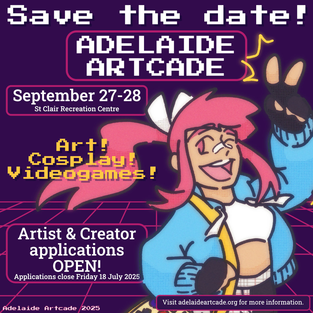 SAVE THE DATE!
Adelaide Artcade returns for its third year!
When: September 27-28 (Sat-Sun), 12:30pm - 5:00pm
Where: St Clair Recreation Centre
Tickets on sale soon

Artist &amp; Creator applications are also OPEN!
For more info, check the thread below ⏬