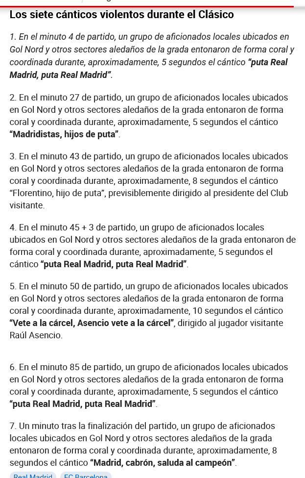 Los 7 cantitos racistas y satánicos que denuncia el Real VARdrid por parte de la aficion culé... 🤦‍♂️🤡🏳️‍🌈