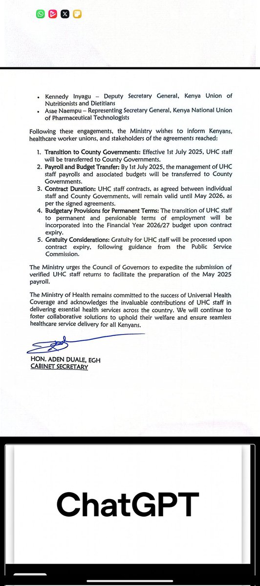WE REJECT THIS NONSENSE! 

<a href="/fnoluga/">Dr. Ouma Oluga, OGW</a> this is your Hnadwriting Knowing very well there WAS NO MEETING TODAY. 

You are a disgrace to the health care workers. 

<a href="/HonAdenDuale/">Hon. Aden Duale, EGH</a> Why is your SIGNATURE BEING USED by the conman <a href="/fnoluga/">Dr. Ouma Oluga, OGW</a> ? 

<a href="/DrPatrickAmoth/">Dr. Patrick Amoth, EBS</a> you are EQUALLY A CON PERSONS