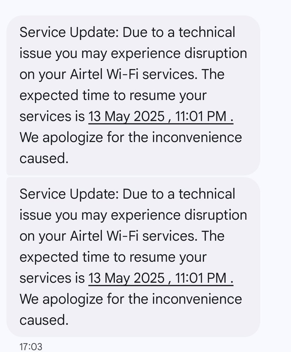tusharg149's tweet photo. @airtelindia See this...msg I got now they will take 4 hours......money they will take complete 1000 rs for 100 mbps...... It's every week story every week 3-4 days it will be down better you shut your business and get lost..... https://t.co/vWYjNsiZd4