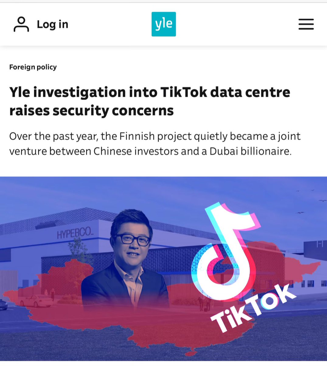 🚨 What started out as a Finnish data center project developed by Finnish company Hyperco in Kouvola in southeastern Finland ends up being ~40%-owned by 🇨🇳 businessman Huang Wei (黄伟 aka William Huang) with 🇨🇳 TikTok as the tenant. That is, data of presumably European TikTok