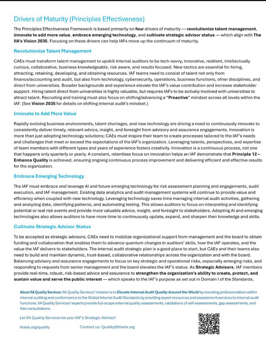 New “Insights to Quality” report released
When integrated with external quality assessments, they can help identify performance gaps, improve alignment between internal audit strategy and stakeholder and many more.
Download:
lnkd.in/eyCEUCNh