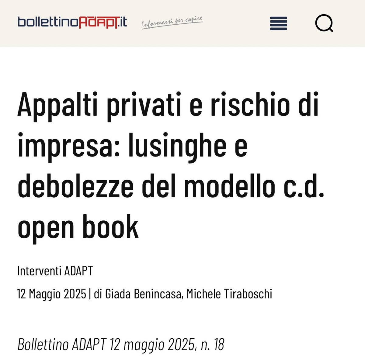 BenincasaGiada's tweet image. #OpenBook: un modello sempre più diffuso nel settore della #logistica. Ma come si concilia con il rischio di impresa dell’appaltatore quale elemento di genuinità del contratto di #appalto? Quali rischi per le imprese?

Ne parliamo qui con @MicheTiraboschi 
bollettinoadapt.it/appalti-privat…