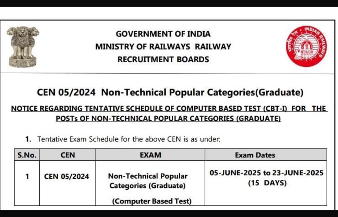 100chKaSafar's tweet image. RRB NTPC (Graduate) exam date out...
#RRB #NTPC_EXAM_DATE #NTPC