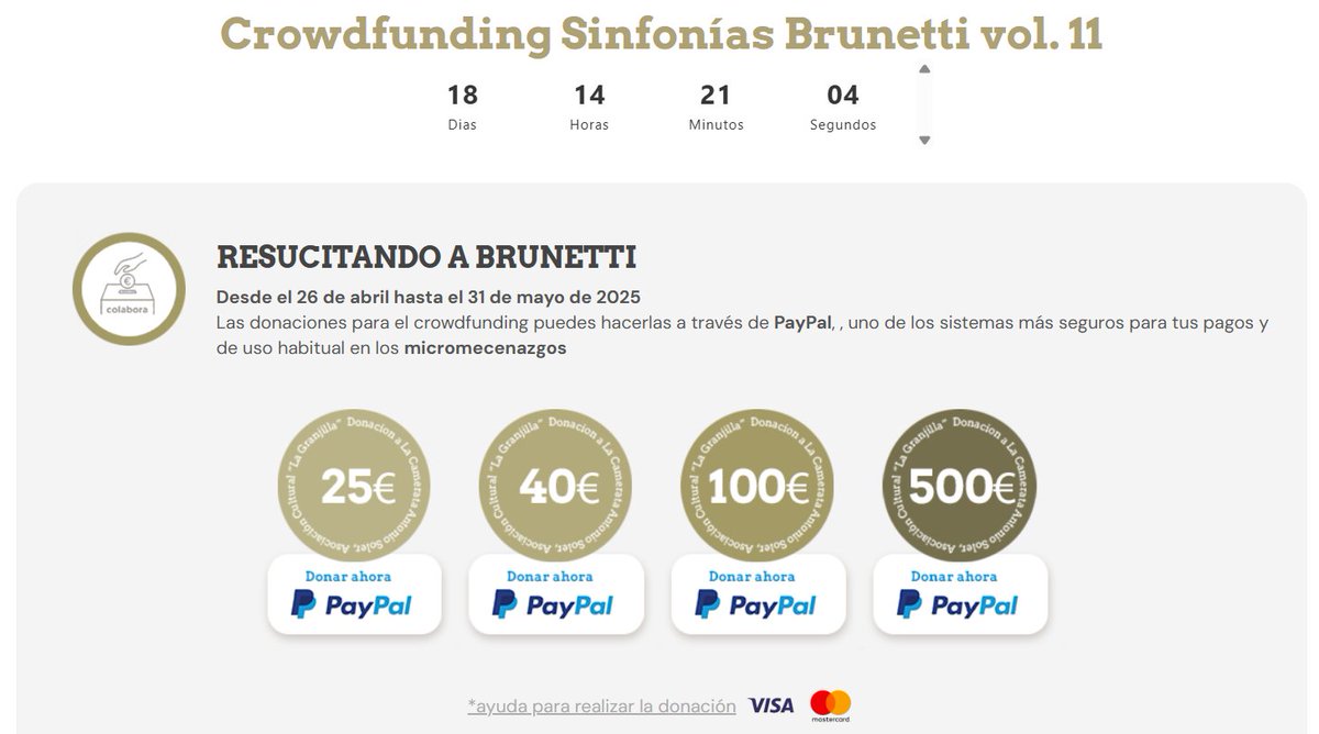 Donaciones para el CD 11 de las Sinfonías de #Brunetti: 18 #minuetos y 12 #contradanzas compuestos en 1789 para el Duque de Alba, probablemente para la celebración de la coronación de Carlos IV. bit.ly/3GiOycb
<a href="/TodalamusicaEs/">Todalamusica.es</a> <a href="/Scherzo_es/">Scherzo</a> <a href="/docenotas/">docenotas.com</a> <a href="/Codalario/">Codalario</a>