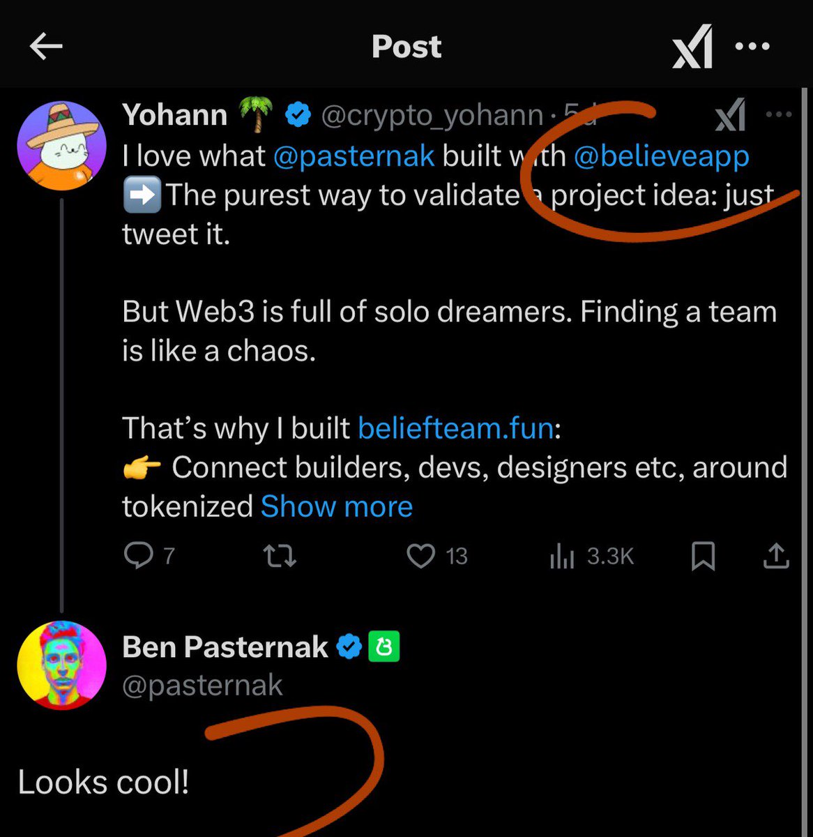 Funny enough the Founder of AllianceDAO &amp; Founder of Believe/Launchcoin/pasternak both giving very supportive feedback on #Beliefteam 

Mcap 260k
 DddnaQ3Vtr829Scjk7WW8y6r5EBq9aarnfaz2FZ6dss9

Slow cook🔥
