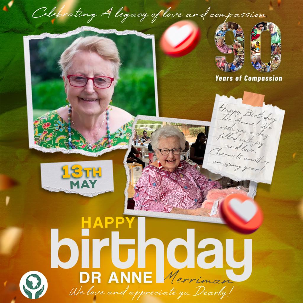 🎉Happy 90th Birthday, Dr. Anne Merriman! 🌍💖 
Your vision has brought dignity, comfort &amp; hope to thousands. 
Celebrating 90 years of compassion &amp; impact! 📺 Join the live stream at 2:30 PM EAT: youtube.com/live/hkm2rDd3Y…

#DrAnneAt90 #LegacyOfCompassion