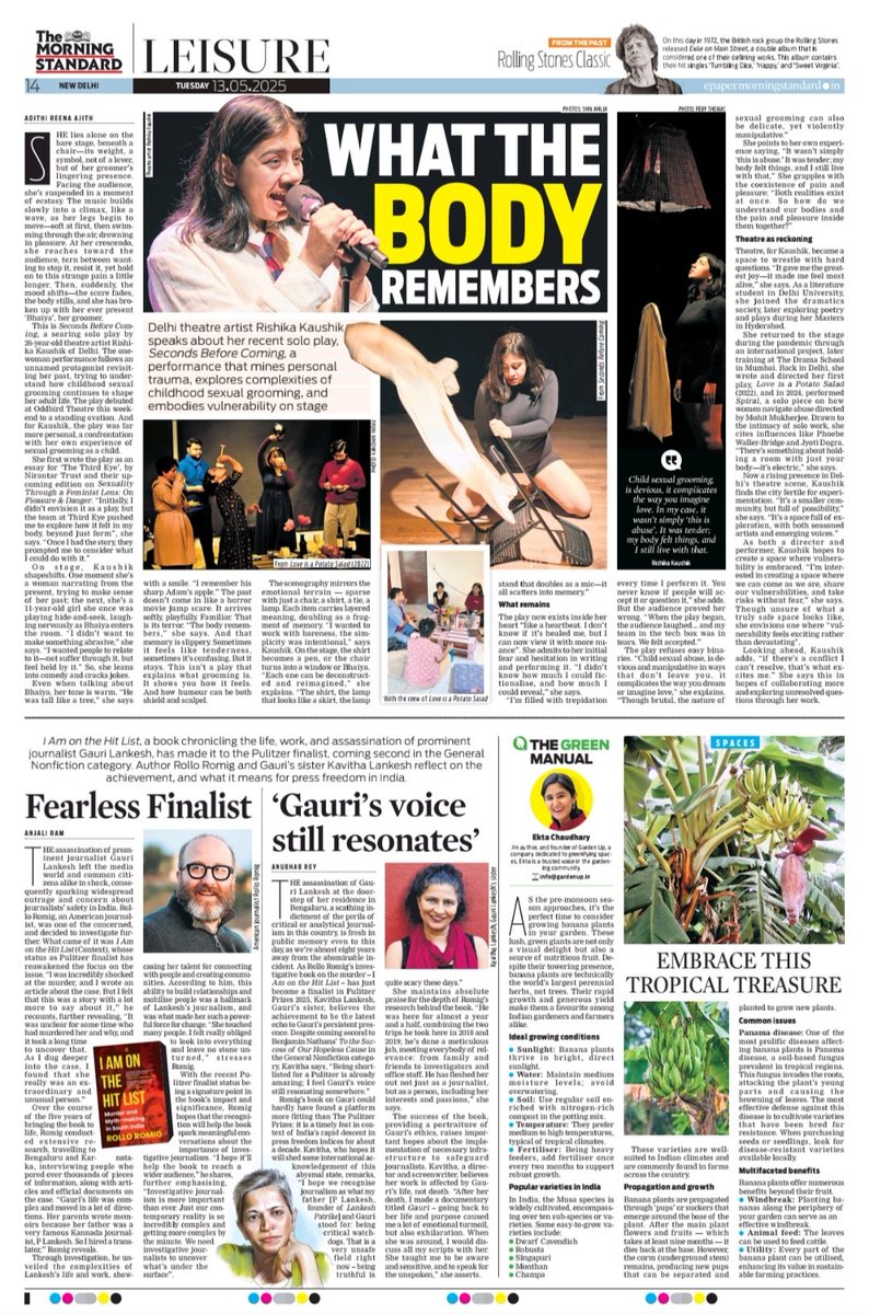TNIE Features (@tniefeatures) on Twitter photo In today's edition, theatre artist Rishika Kaushik talks about her solo production, Seconds Before Coming, dealing with personal trauma and sexual grooming in childhood. Catch the full report in <a href="/TheMornStandard/">TheMorningStandard</a>
<a href="/santwana99/">santwanabhattacharya</a> <a href="/Paro_Ghosh/">Paramita Ghosh</a>
Read: newindianexpress.com/cities/delhi/2… In today's edition, theatre artist Rishika Kaushik talks about her solo production, Seconds Before Coming, dealing with personal trauma and sexual grooming in childhood. Catch the full report in <a href="/TheMornStandard/">TheMorningStandard</a>
<a href="/santwana99/">santwanabhattacharya</a> <a href="/Paro_Ghosh/">Paramita Ghosh</a>
Read: newindianexpress.com/cities/delhi/2…