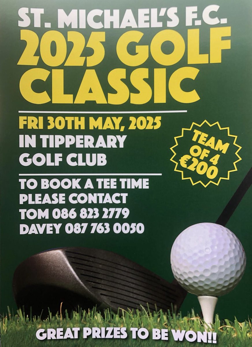 Our very popular <a href="/stmichaelsTipp/">St.Michaels AFC</a> Club Golf classic takes place Friday 30th May. Details below. Thank you for your continued support.  Please Retweet.